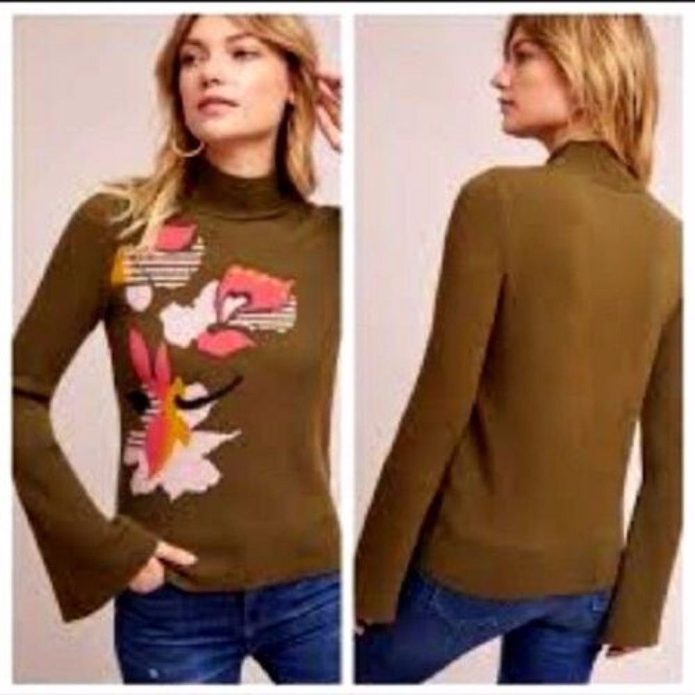 Anthropologie Knitted Knotted mock sweater bell XS